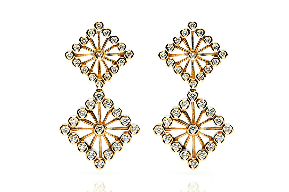 Bespoke Diamond Square drop earrings - 18ct yelow gold and conflict-free diamonds