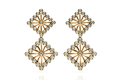Bespoke Diamond Square drop earrings - 18ct yelow gold and conflict-free diamonds