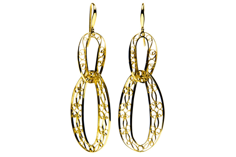 Filigree Links Drop Earrings. Gold