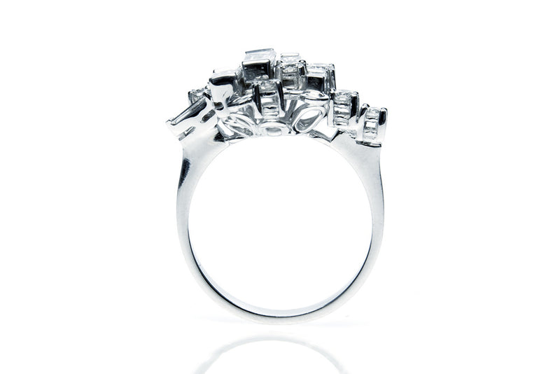 Bespoke Manuela engagement ring - Art Deco-inspired, 18ct recycled white gold and conflict-free baguette-cut and emerald-cut diamonds