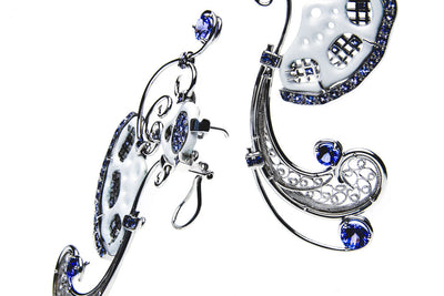 'Folklore': Tanzanite, Enamel & 18ct Gold Art Earrings