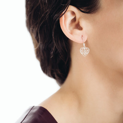 Heart Filigree Earrings. Silver