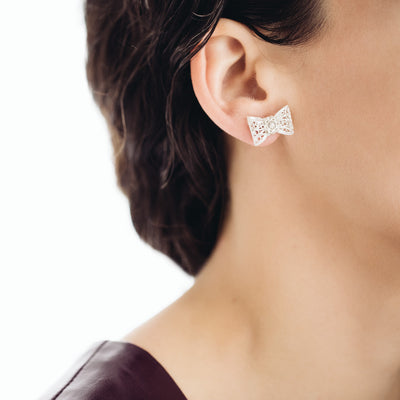 Filigree Bow Stud Earrings in Silver - Arabel Lebrusan
