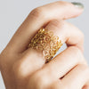 Filigree Double Clover Ring. Yellow Gold
